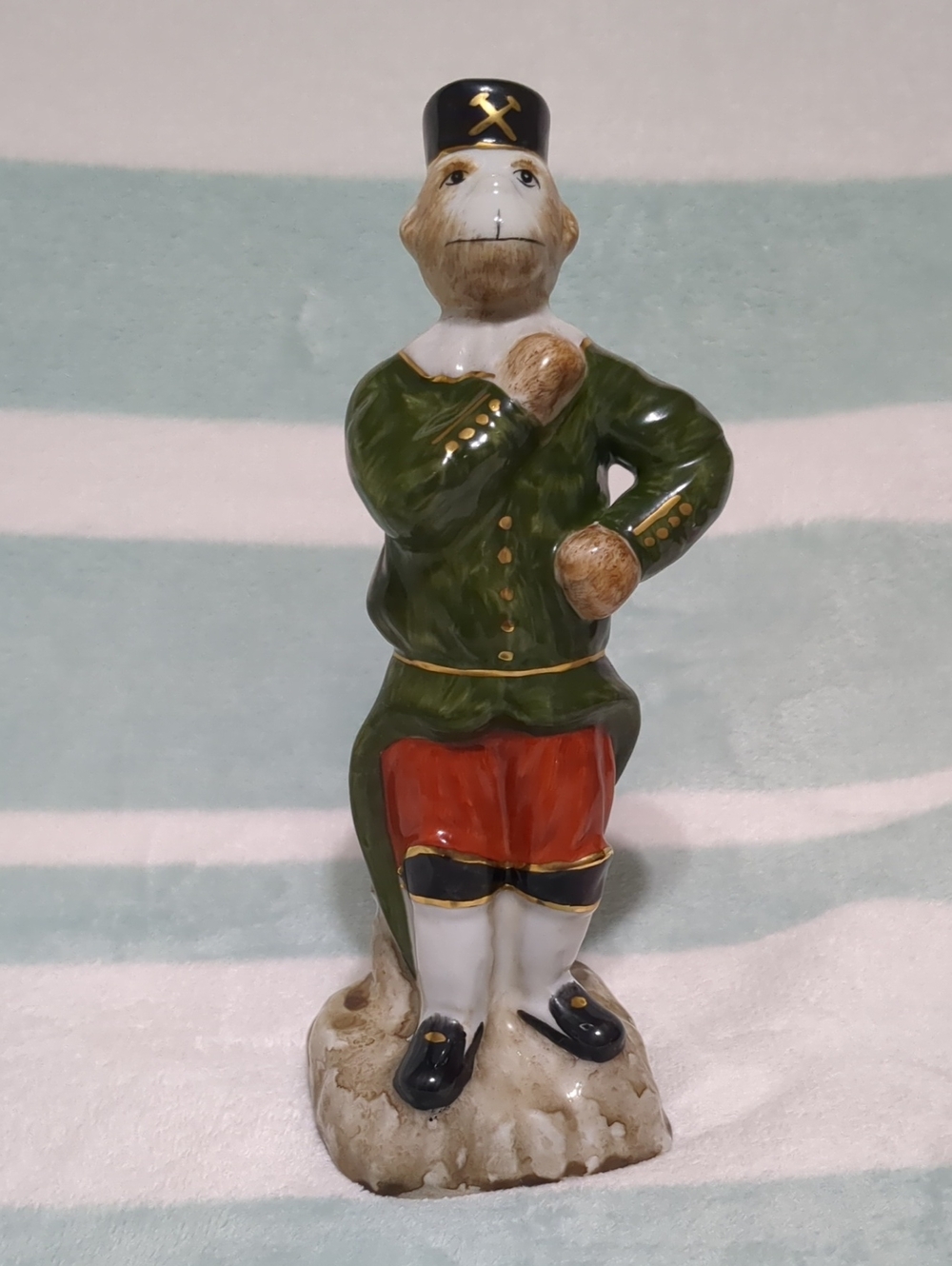 Vintage chinese porcelain monkey figurine black pants and hat